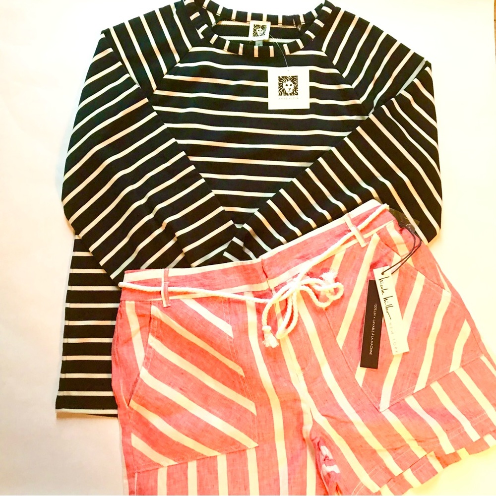 Nicole Miller Linen Striped Shorts Pink/White - Picture 6 of 6